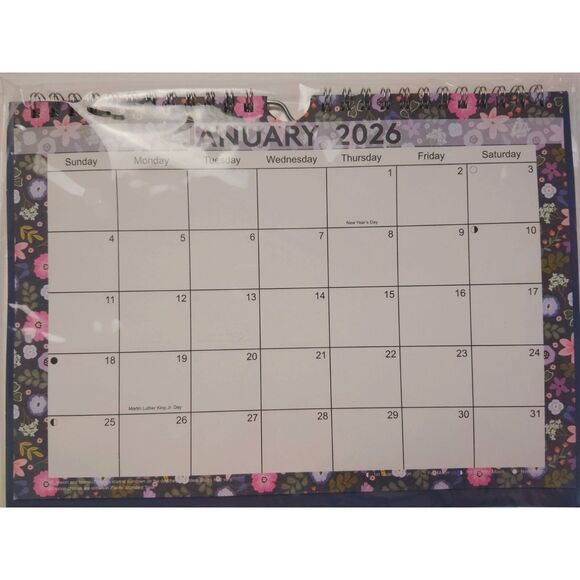 JOT 2026 Spiral Wall Calendar W/ Notes & Shopping List Notepad Purple Floral NEW - Picture 3 of 11